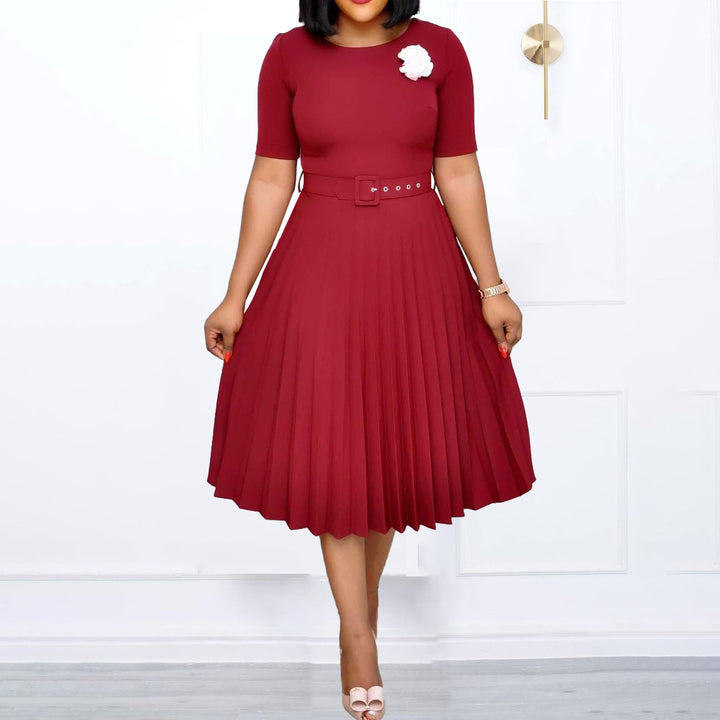 Damen Plissiertes Kleid mit Taillengürtel und eleganter Silhouette Drune