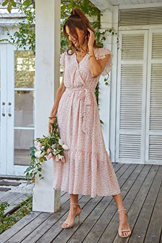 Damen Maxikleid mit tiefem V-Ausschnitt und schwingendem Rock Drune