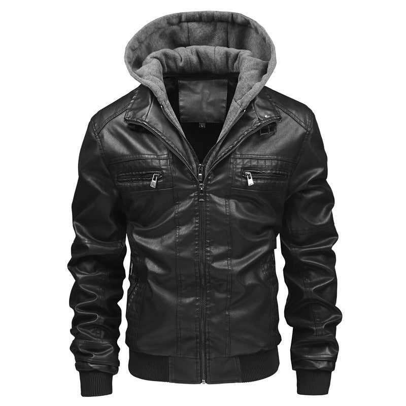 Herren Lederjacke mit abnehmbarem Kapuzen-Innenfutter Drune