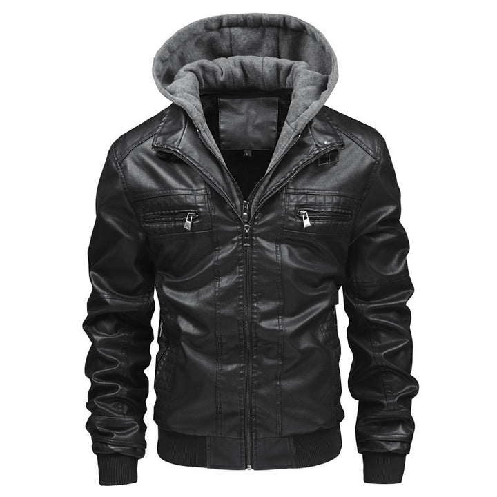 Herren Lederjacke mit abnehmbarem Kapuzen-Innenfutter Drune