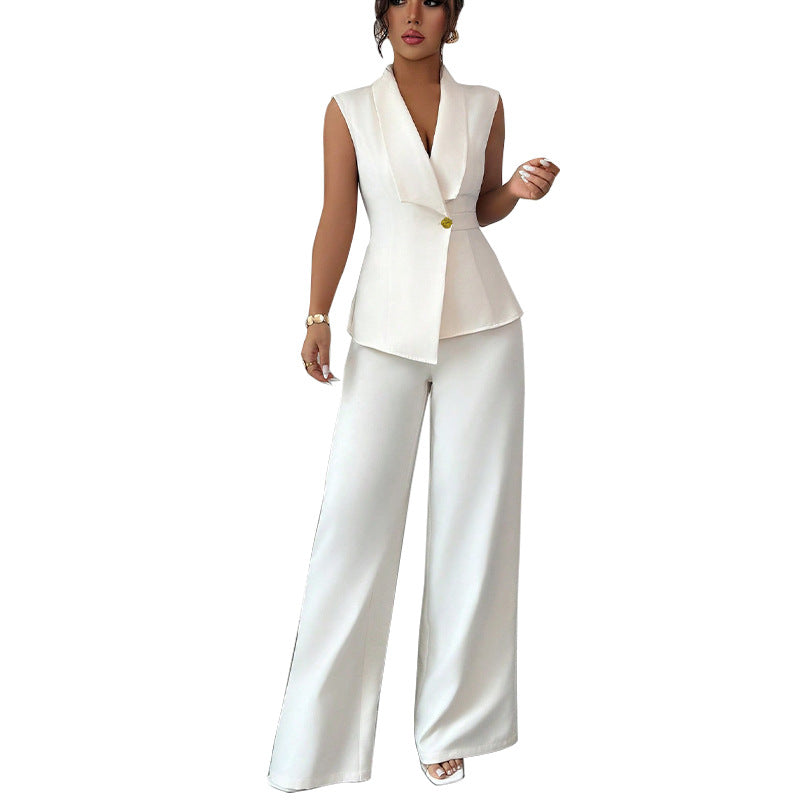 Damen elegantes Hosenanzug-Set mit schickem Reverskragen und modischen Weitbeinen Drune