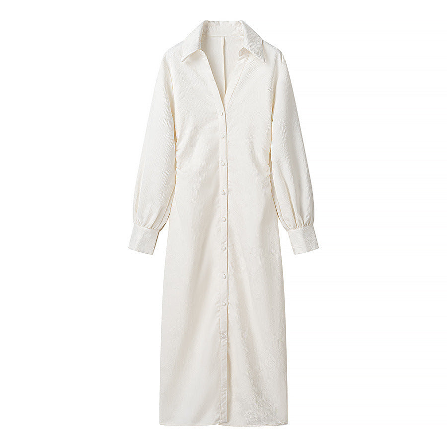 Damen Langarm Hemdblusenkleid mit elegantem Kragen und dekorativer Knopfleiste Drune