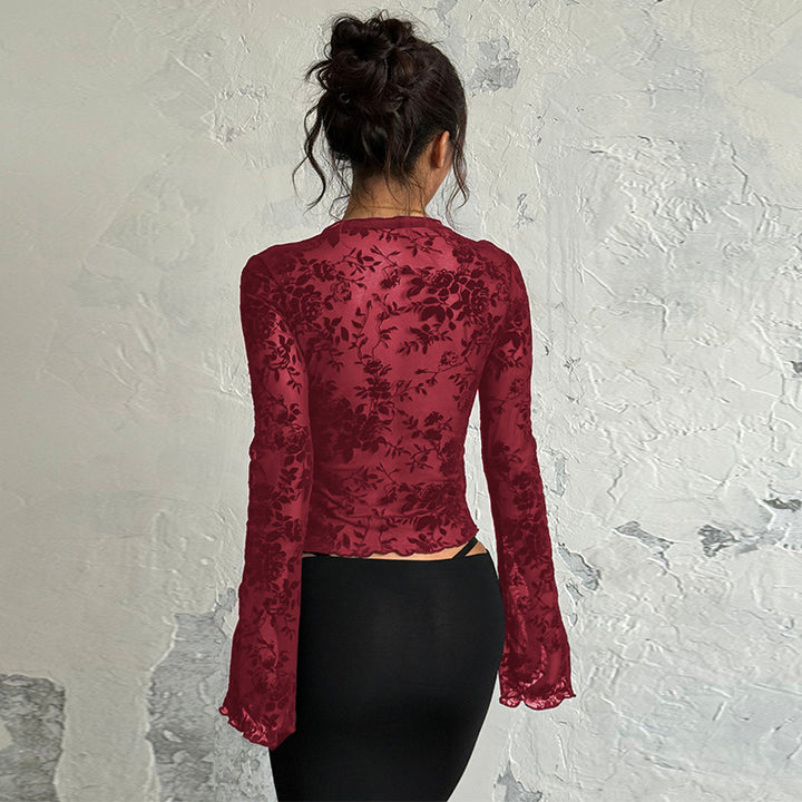 Damen Transparentes Spitzenoberteil mit floralem Design Drune