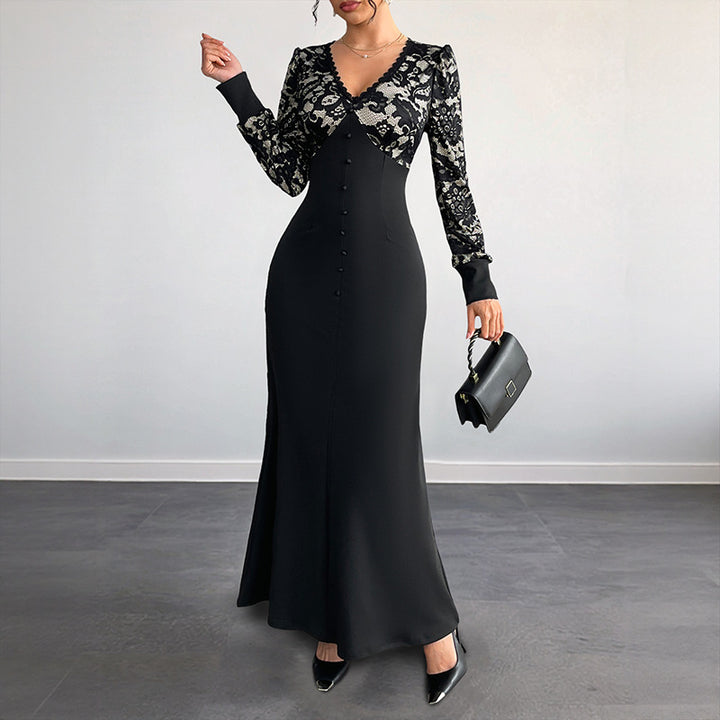 Damen Maxikleid mit elegantem Spitzenoberteil und taillierter Silhouette Drune