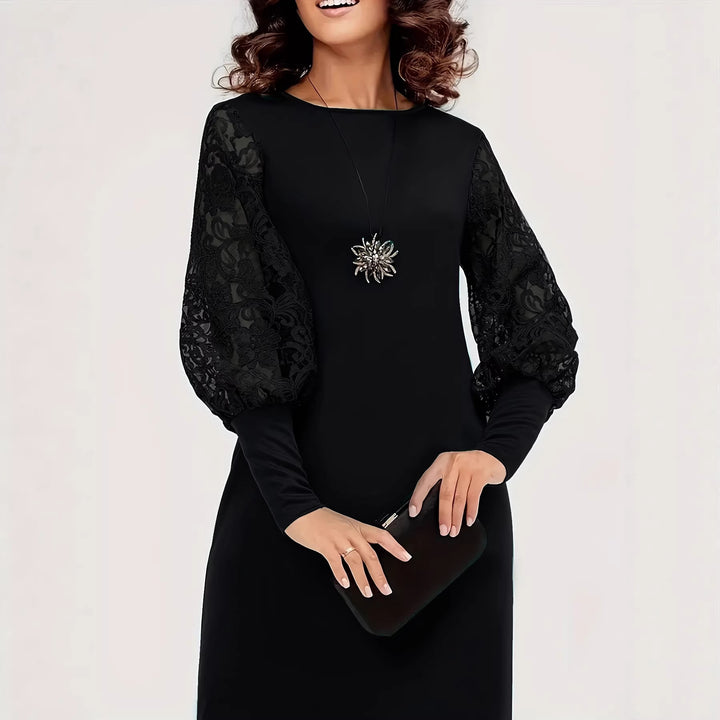Damen elegantes Kleid mit Spitzenärmeln und tailliertem Schnitt Drune