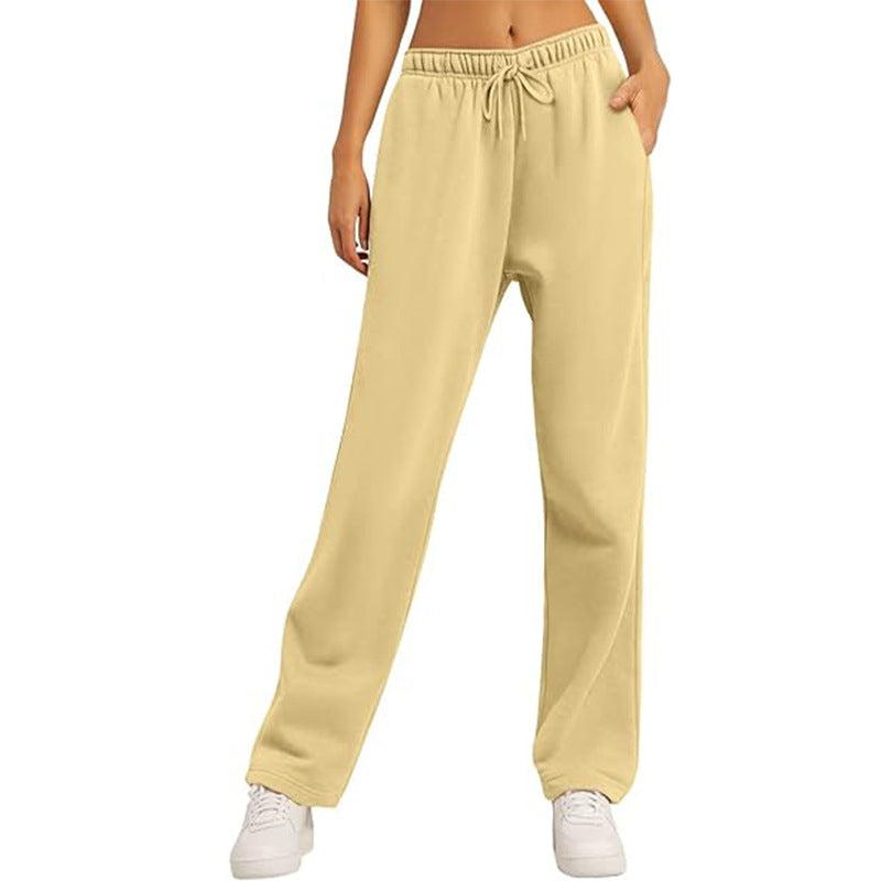 Damen nan hochwertige Relax-Hose mit hoher Taille, geradem Bein und integrierten Eingrifftaschen Drune