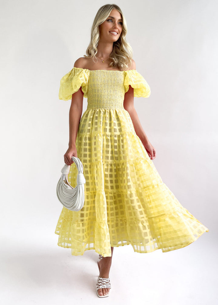 Damen Luftiges Maxikleid mit schwingendem Rock und voluminösen Puffärmeln Drune