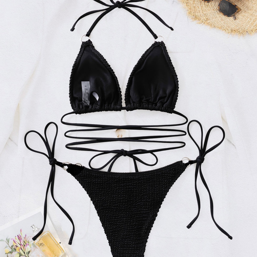 Damen Triangel-Bikini mit trendy Wickel-Design und einzigartigem Strickmuster Drune