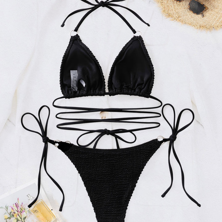 Damen Triangel-Bikini mit trendy Wickel-Design und einzigartigem Strickmuster Drune