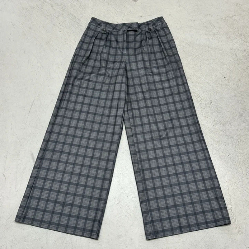 Damen Karierte Culotte-Hose mit hohem Taillenbund und eleganter Faltenlegung Drune