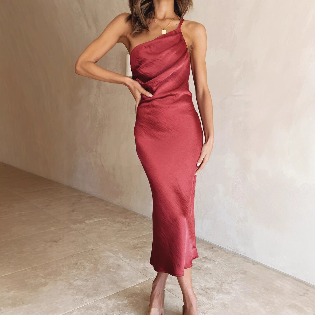 Damen Elegantes und fließendes Abendkleid mit asymmetrischem Ausschnitt Drune