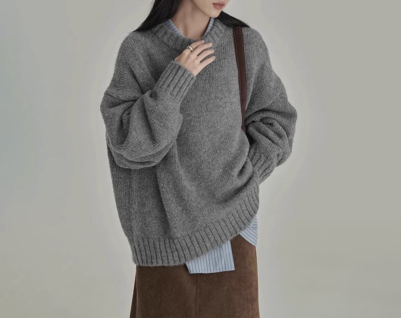 Drune | Pullover Gestrickte Wolle Übergröße Schnitt Rundhalsausschnitt Rippendetails