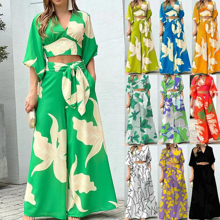 Damen luftiges Zweiteiler-Set mit weitgeschnittenem Oberteil und schwingender Hose Drune