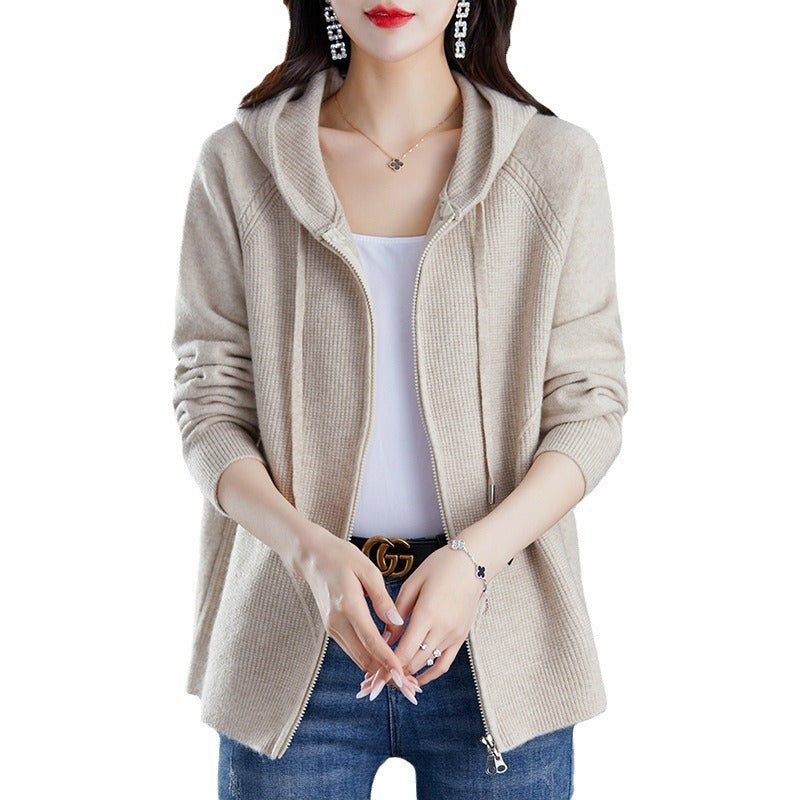 Damen Strickjacke mit Kapuze und praktischen Taschen Drune