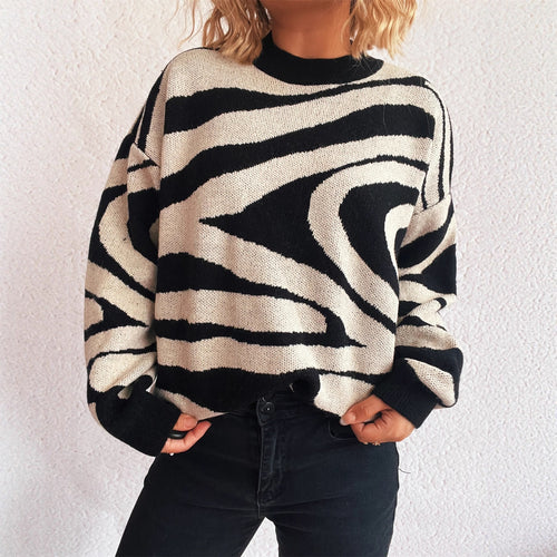 Damen kuscheliger Oversized-Pullover mit trendigem Zebra-Muster Drune