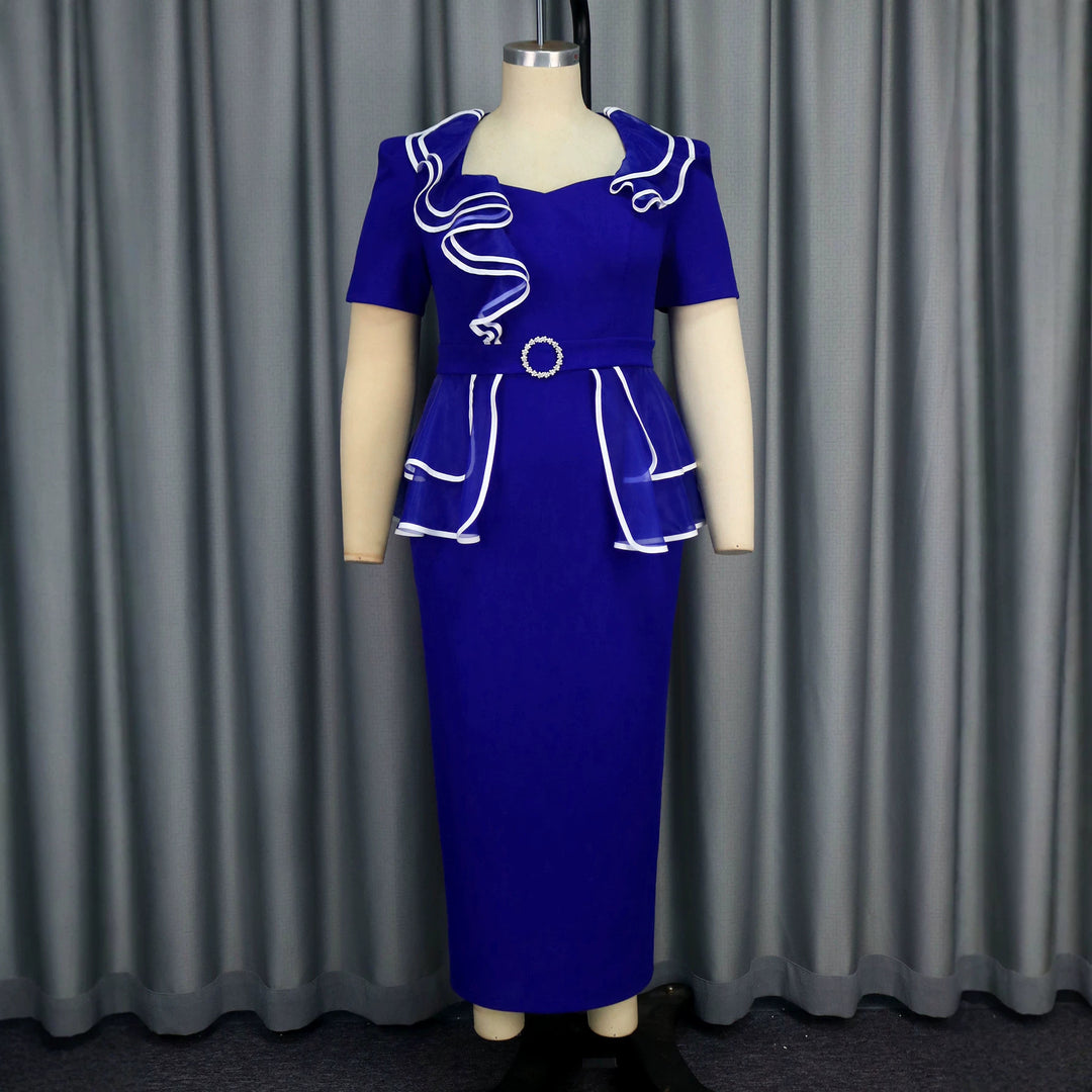 Damen elegantes Midikleid mit Rüschendetails und tailliertem Gürtel Drune