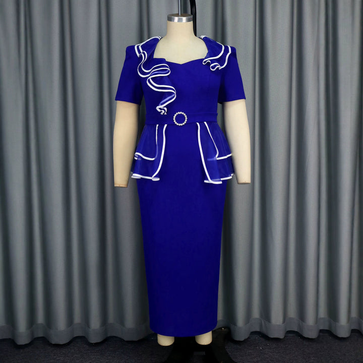 Damen elegantes Midikleid mit Rüschendetails und tailliertem Gürtel Drune
