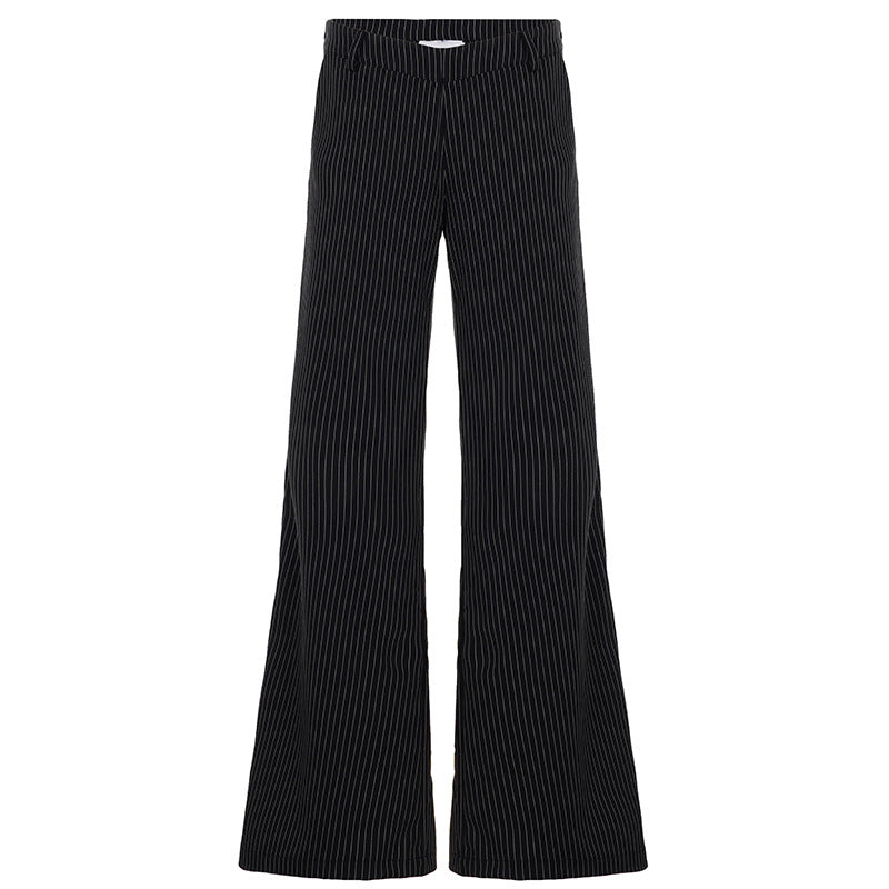 Damen weite Palazzo-Hose mit eleganten Streifen und hohem Bund Drune