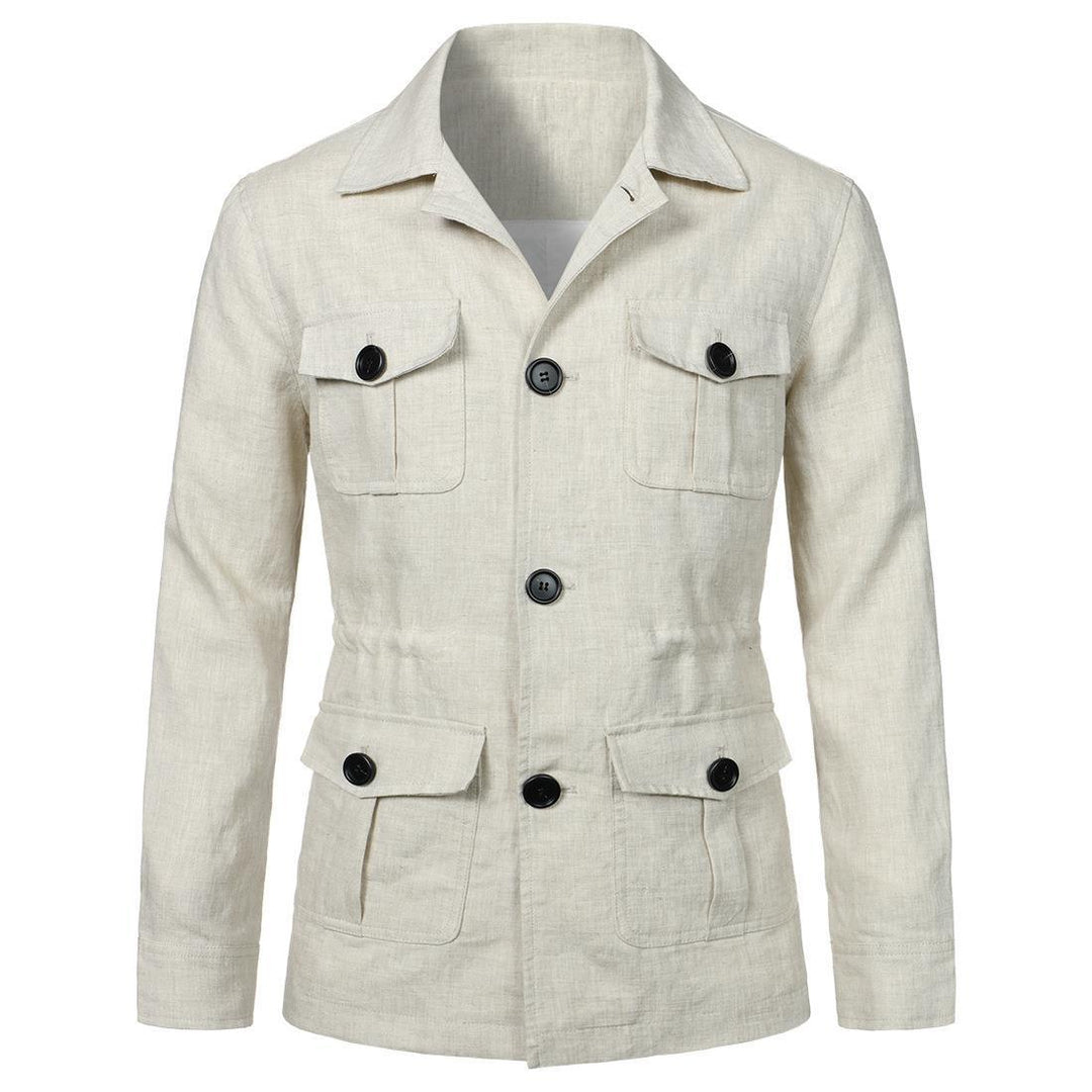 Herren nan Utility-Jacke aus Leinen mit vier aufgesetzten Taschen und taillierter Silhouette Drune