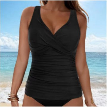 Damen elegantes Wickel-Badeoberteil mit Rüschen Drune