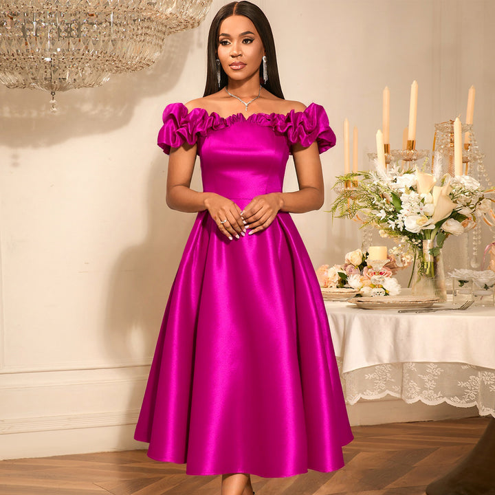 Damen Cocktailkleid mit schulterfreiem Design und voluminösen Rüschendetails Drune