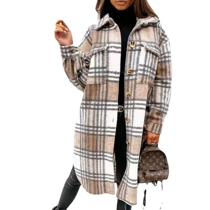 Damen Karierter Oversized-Hemd-Mantel mit praktischen Taschen Drune