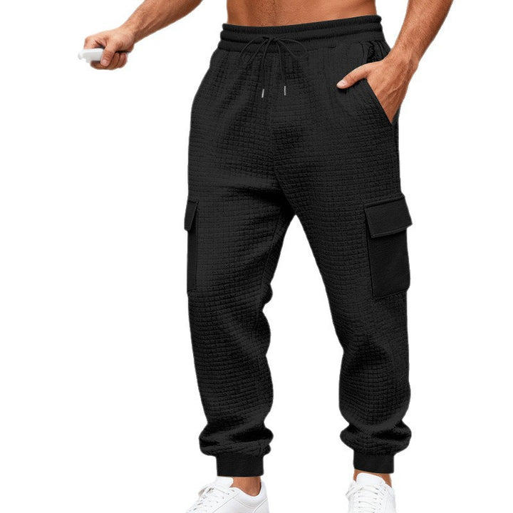 Herren nan Waffelstruktur Cargohose im Joggingstil mit Klappentaschen und elastischem Bund Drune