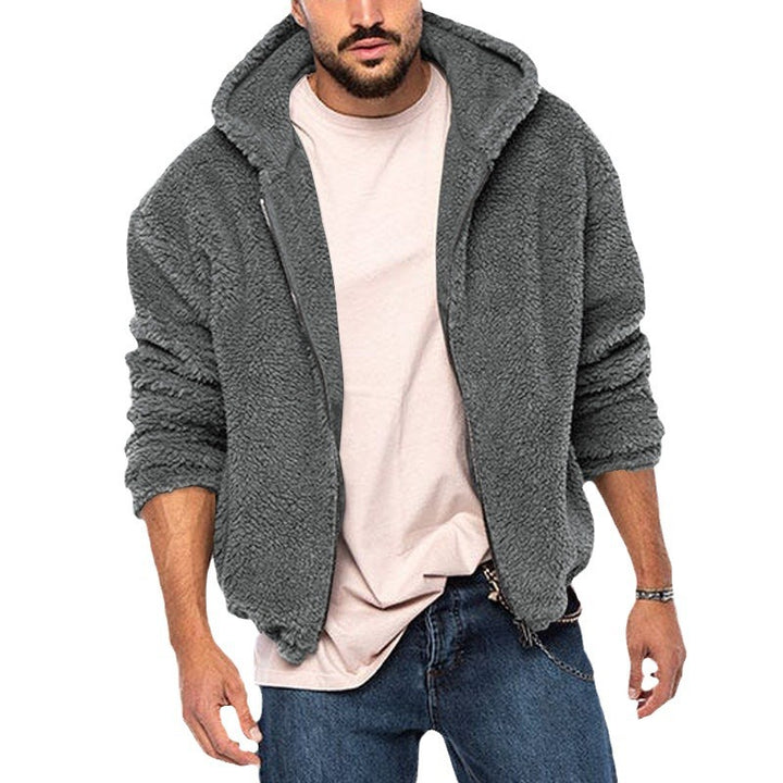Herren nan voluminöse Sherpa-Hoodie Jacke mit Bomber-Schnitt, verdecktem Reißverschluss und Ärmeltasche Drune