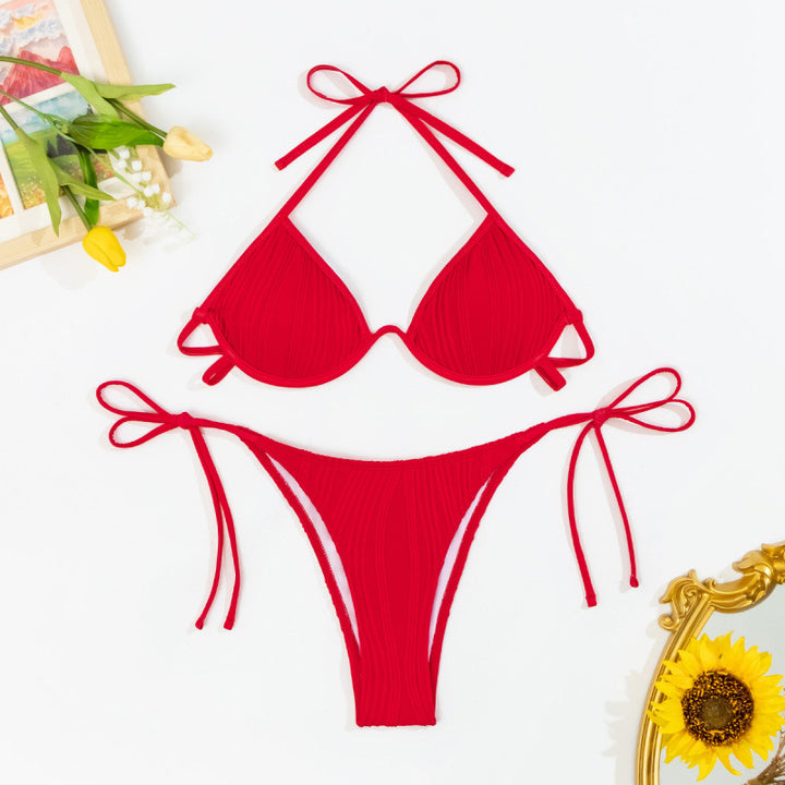 Damen Triangel-Bikini mit Rippstruktur und verstellbaren Bindebändern Drune