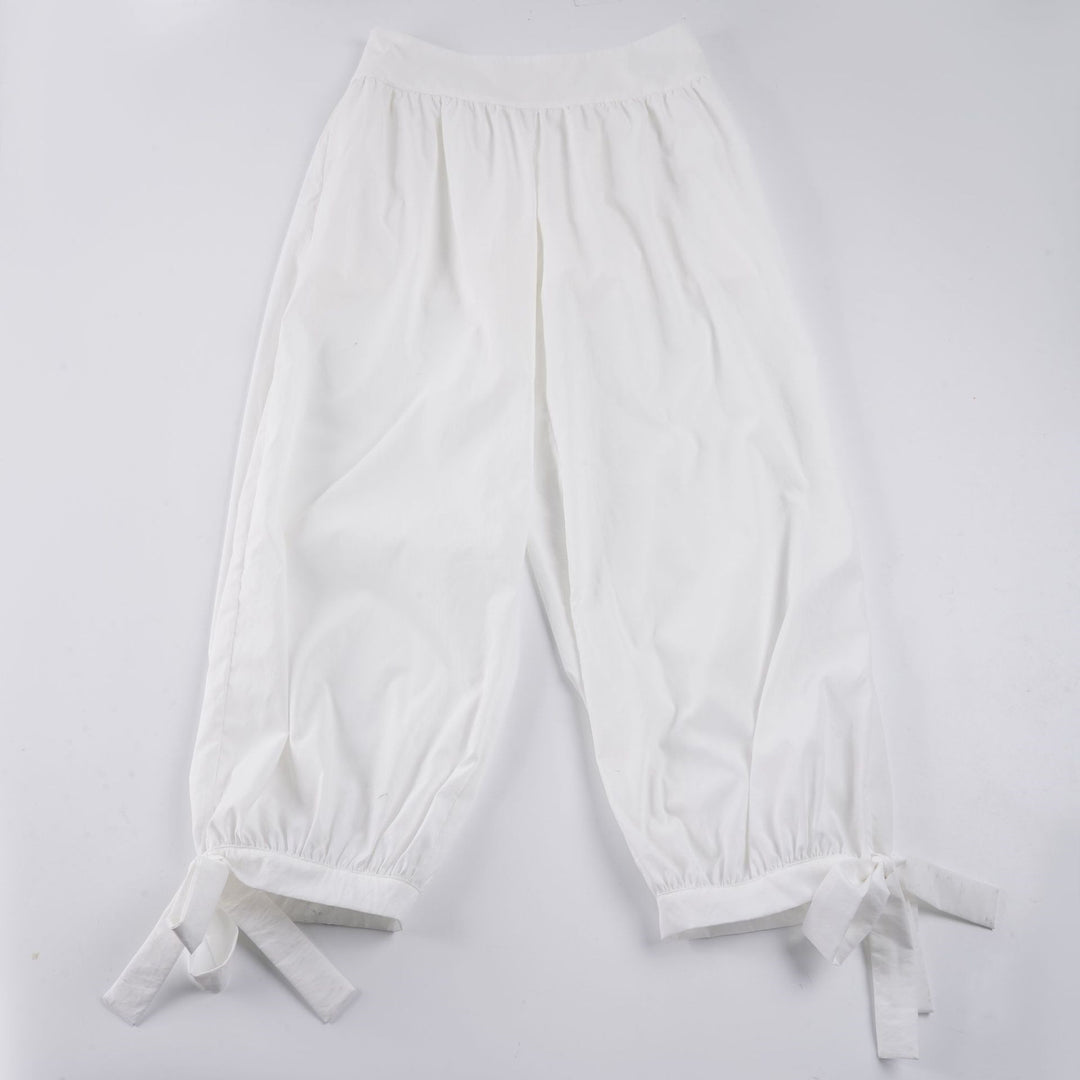 Damen weite Baumwollhose mit elastischem Bund und verstellbaren Bindebändern Drune