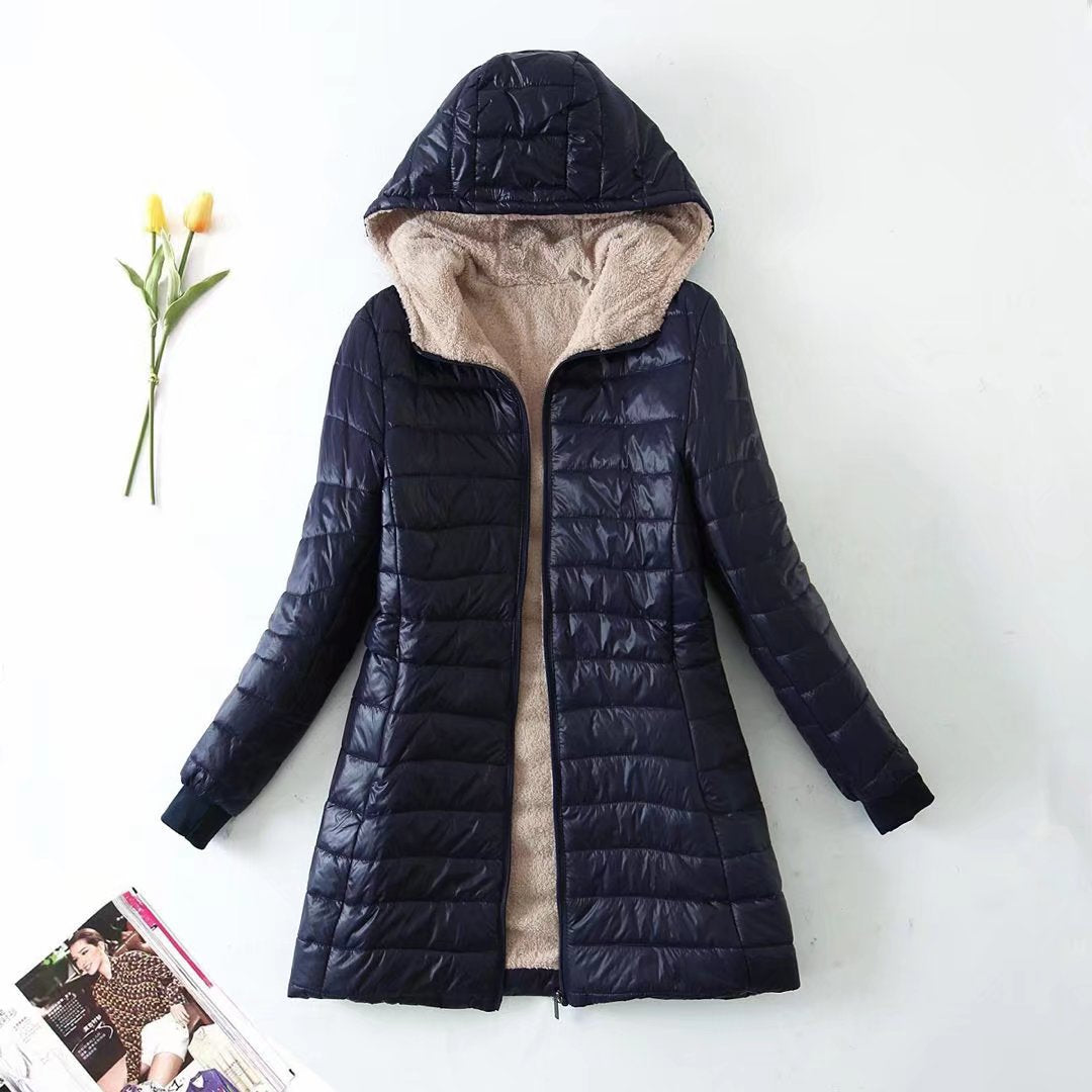 Damen gesteppte Übergangsjacke mit Kapuze und kuscheligem Innenfutter Drune