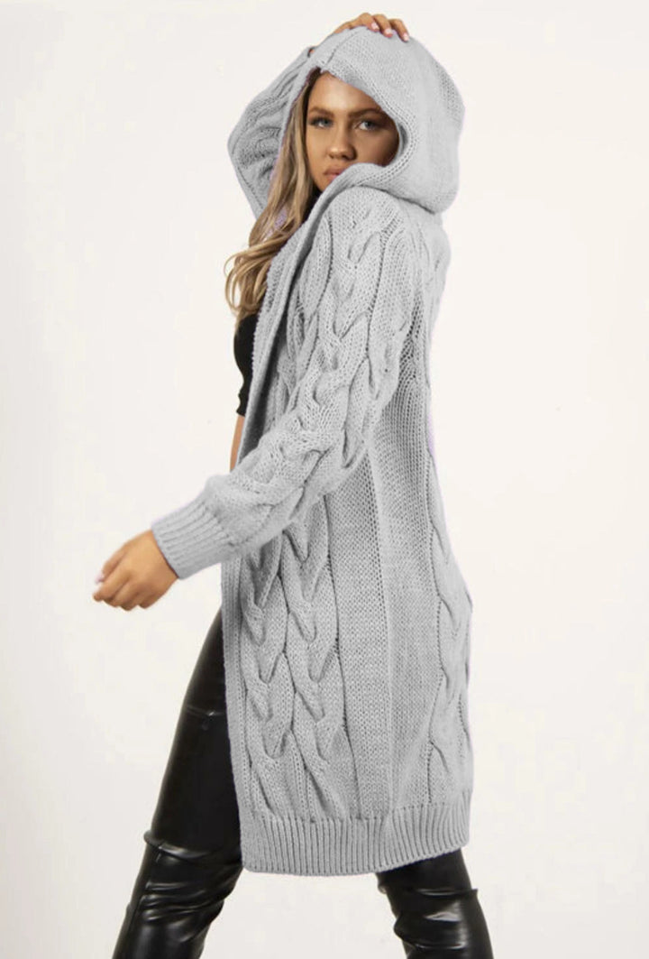 Damen Grobstrick-Wickelcardigan mit Kapuze und Zopfmuster Drune