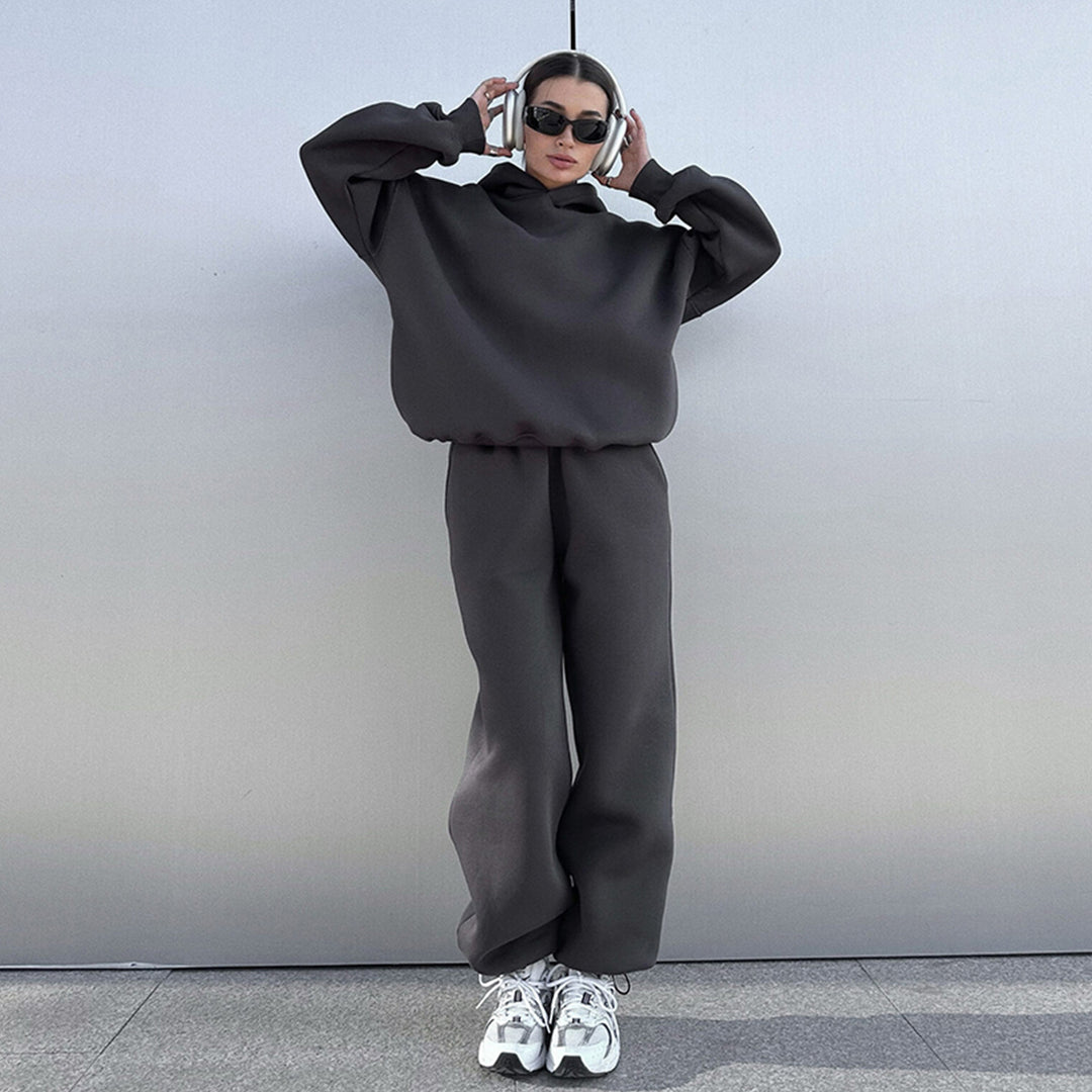 Damen Lässiges Sweatshirt- und Jogginghosen-Set mit Kapuze und elastischem Bund Drune