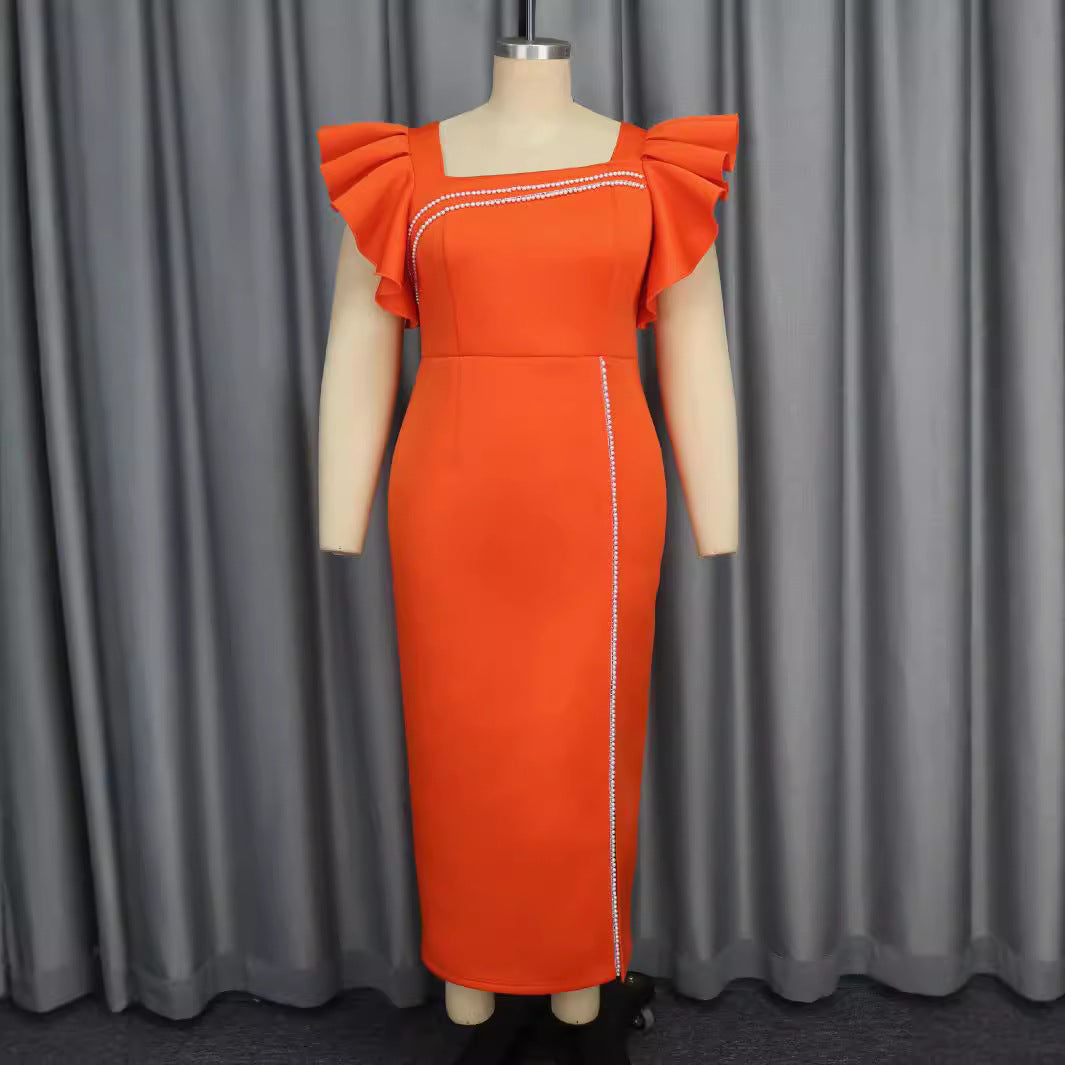 Damen Elegantes Maxikleid mit Puffärmeln und funkelnden Akzenten Drune