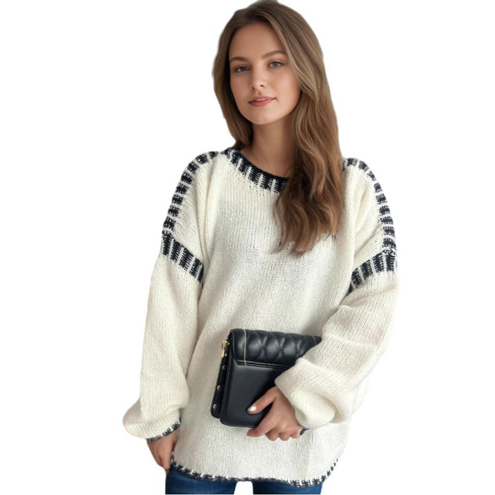 Damen lässiger Oversized-Pullover mit modischem Streifenmuster und strukturiertem Design Drune