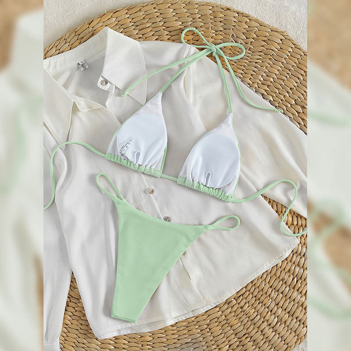 Damen Triangel-Bikini mit verstellbaren Bändern und rippierter Textur Drune