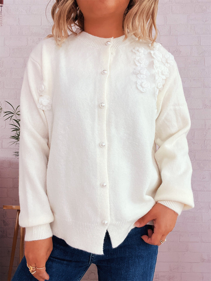 Damen Strickjacke mit floralem Design und eleganten Perlenknöpfen Drune