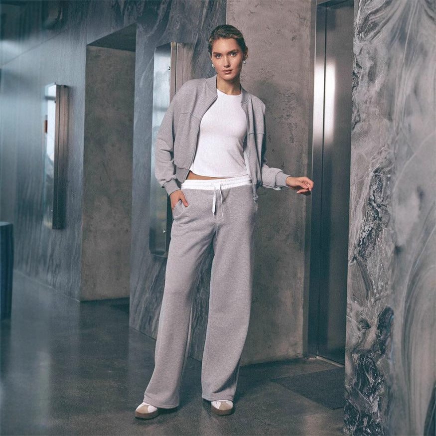 Damen lässiges Freizeit-Set mit weiten Hosen und modernem Kragen Drune