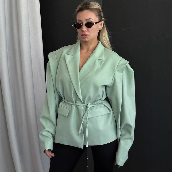 Damen elegante oversized Blazerjacke mit Gürteldetail Drune