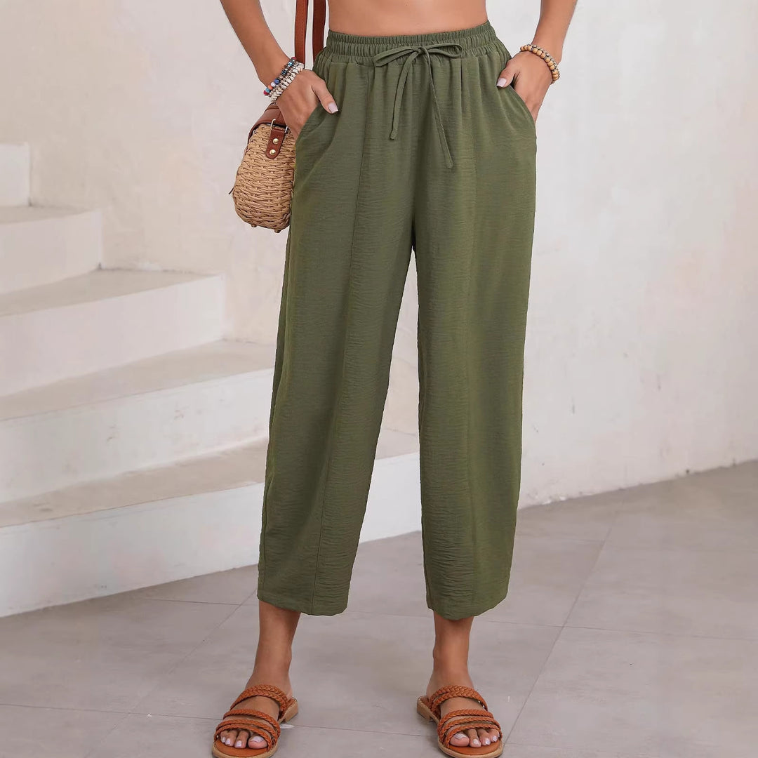 Damen Bequeme, weit geschnittene Sommerhose mit elastischem Bund und seitlichen Taschen Drune
