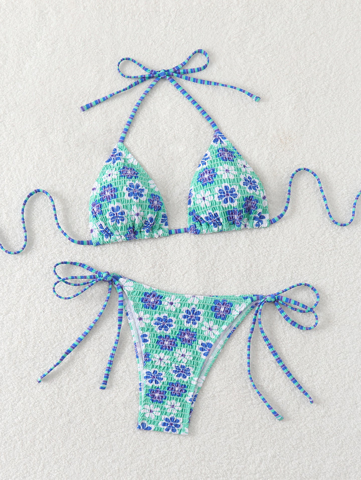 Damen Triangel-Bikini mit verspieltem Blumendesign und elastischen Trägern Drune