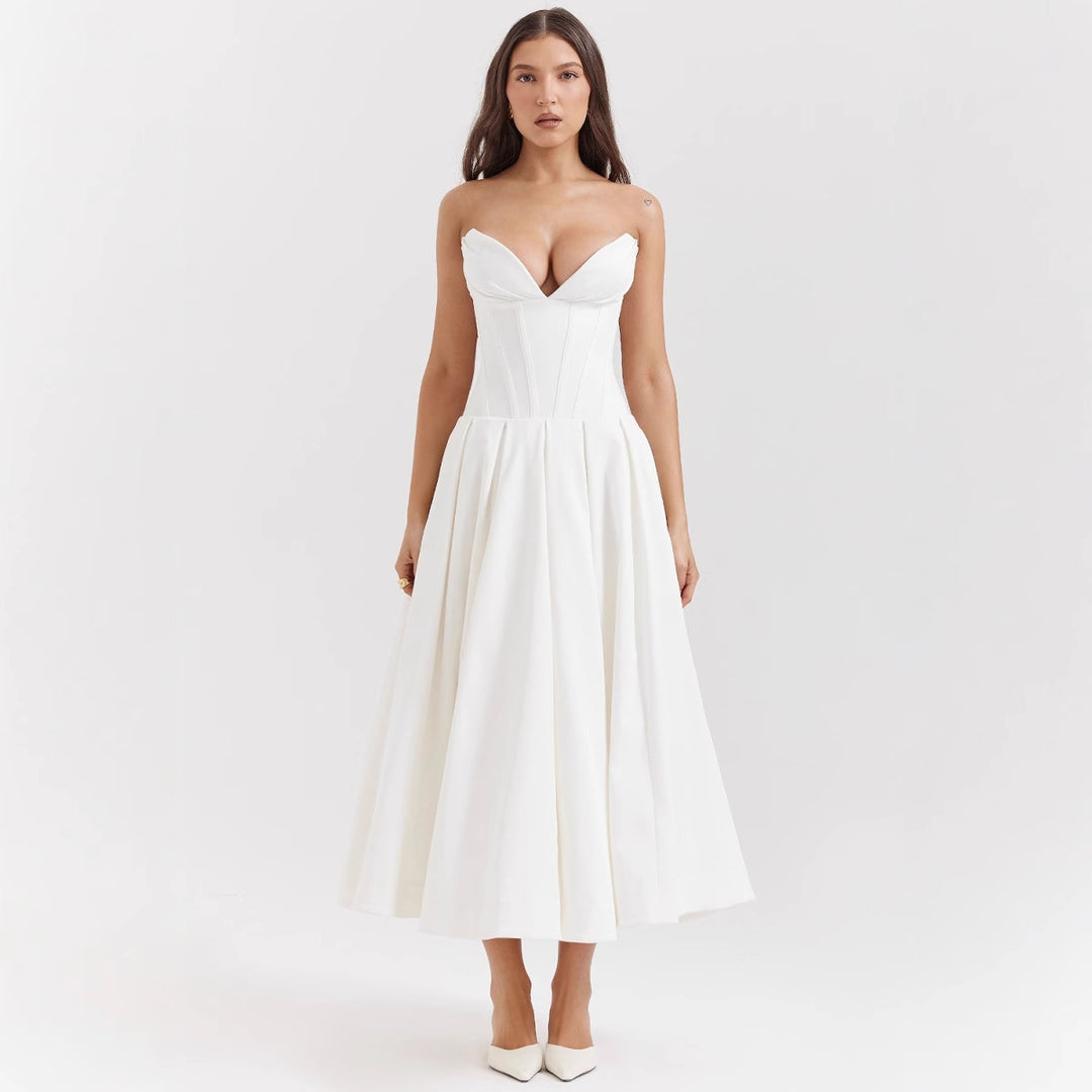 Damen Couture Maxikleid mit elegantem Herz-Ausschnitt und schwingendem Rock Drune