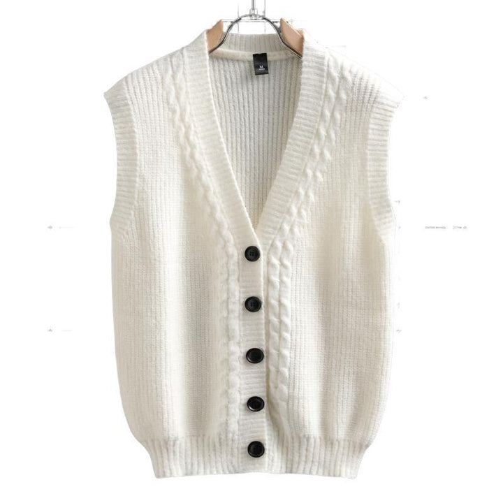 Damen ärmellose Strickjacke mit strukturiertem Zopfmuster Drune