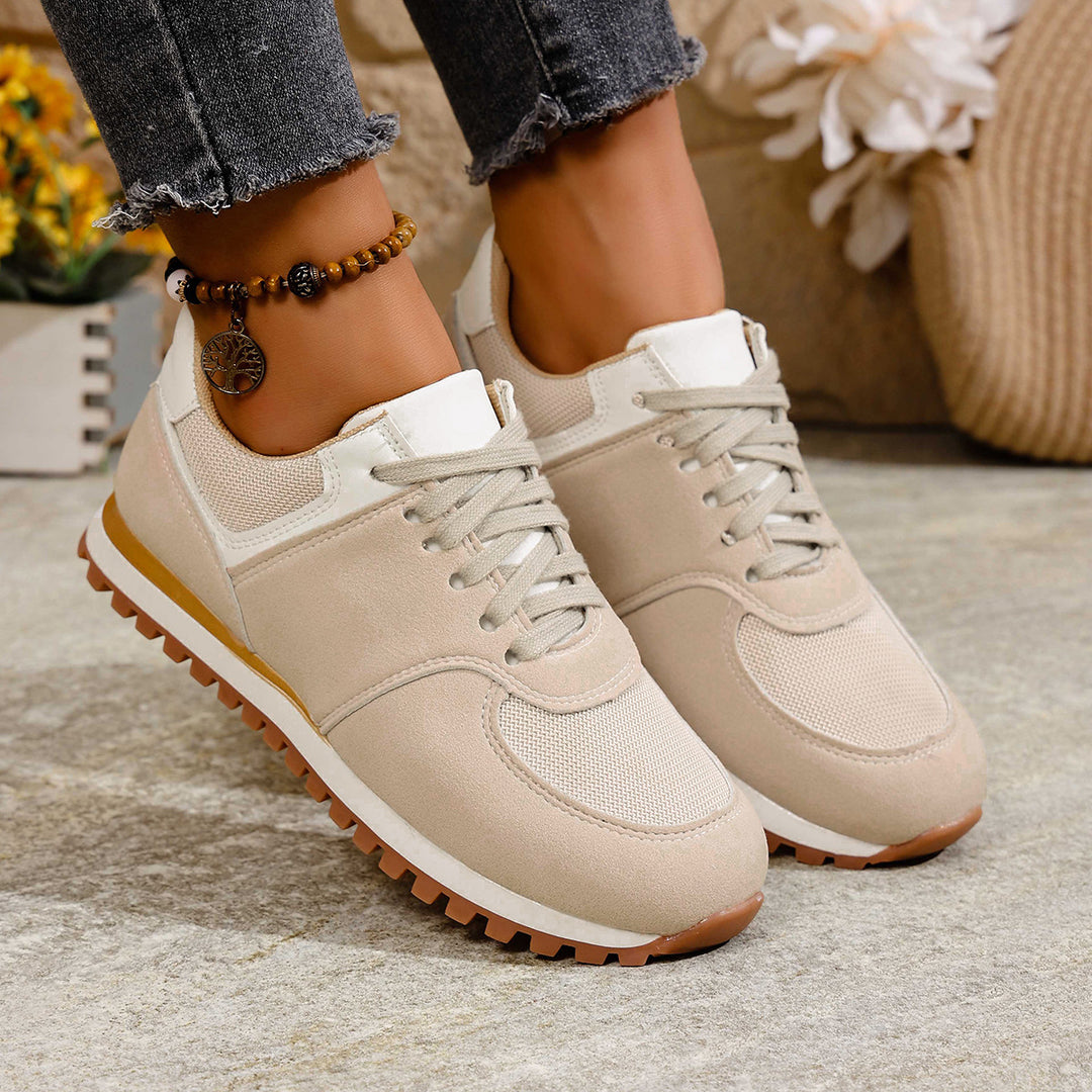 Damen leichte Retro-Lauf- und Freizeitsneaker mit gepolstertem Komfortfußbett und griffiger Profilsohle Drune