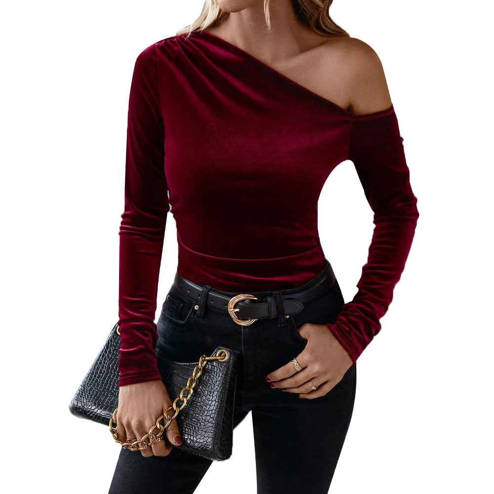 Damen elegantes One-Shoulder-Bodysuit aus Samt Drune