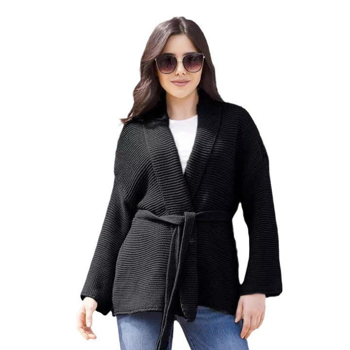 Damen Strickjacke mit modernem Wickeldesign und praktischen Bindegürtel Drune