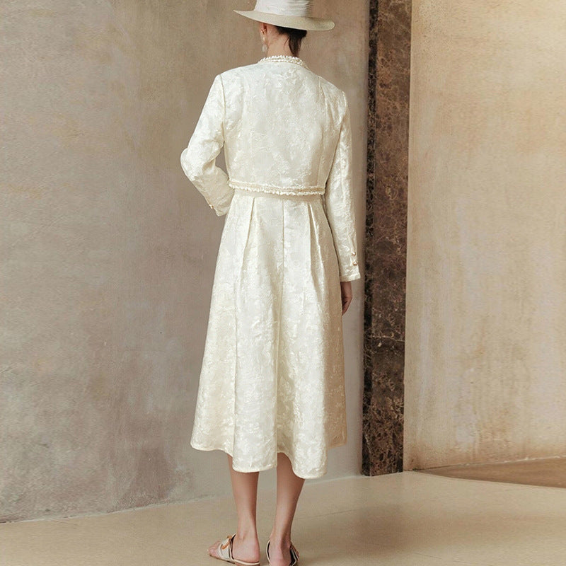 Damen Elegantes Hochzeitskleid mit langem Ärmel und Jacke Drune