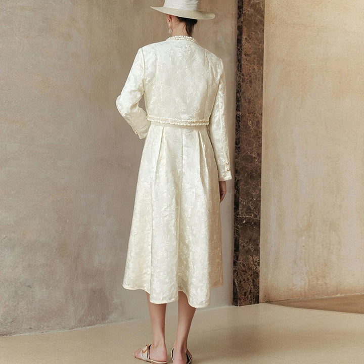 Damen Elegantes Hochzeitskleid mit langem Ärmel und Jacke Drune