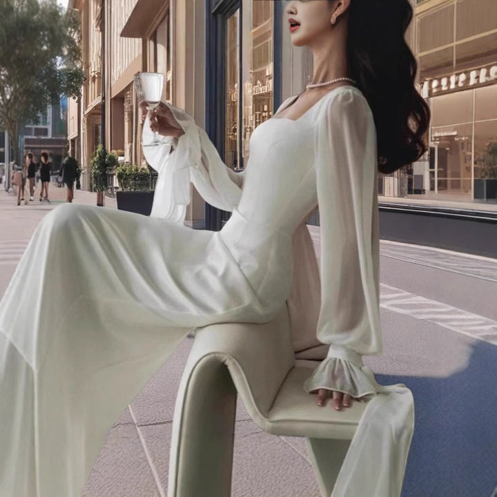 Damen Elegantes Maxikleid mit transparenten Puffärmeln und weitem Schnitt Drune
