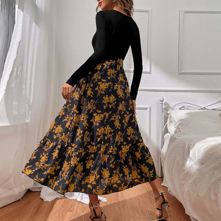 Damen Maxikleid mit tiefem V-Ausschnitt und floralem Rock Drune